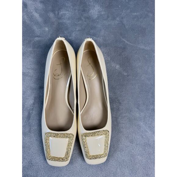 Sam Edelman Cream Patent Gold Buckle Pump Woman's Sz 8 EUC - Picture 4 of 9